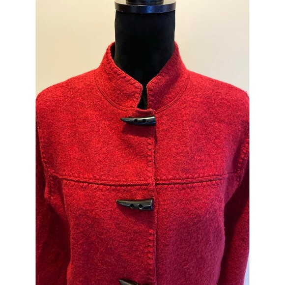 Ruby Rd Womens Jacket 100% Wool Size Medium Fuzzy Red Chinese Style w/ Pockets - Picture 3 of 12
